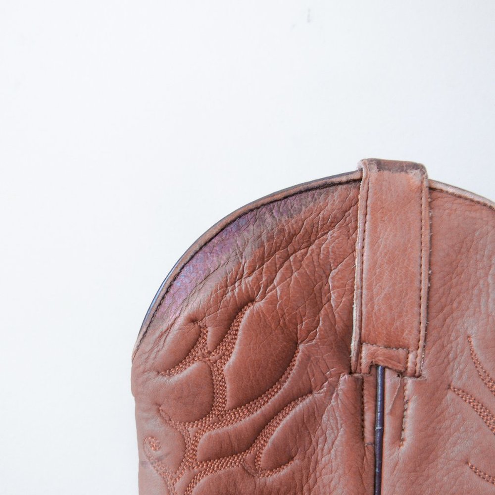 VINTAGE Western Embroidered Leather Cowboy Boots Brown Mid Calf Size Mens 9 - Picture 11 of 12